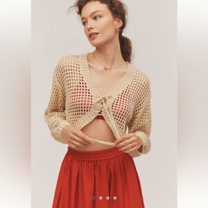 MAEVE CROCHET LACE-UP CARDIGAN SWEATER